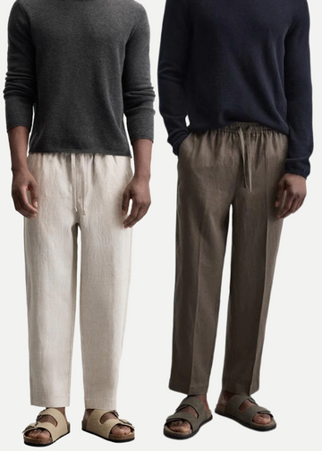 Men’s Linen Pajama Combo – Beige &  Brown (Pack of 2)