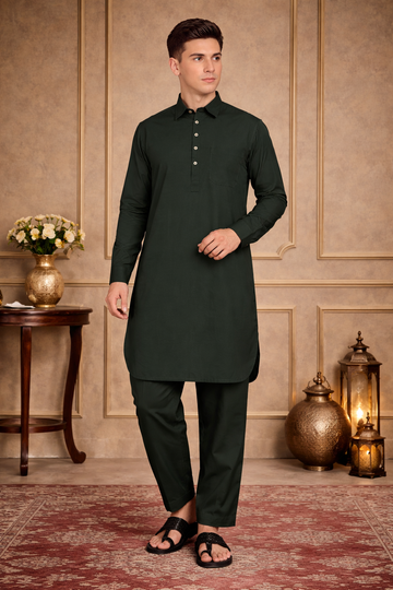 FM - Olive Green Pathani Suit for Men