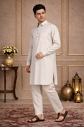 FM - Beige Cotton Linen Pathani kurta with Salwar Fabmade