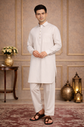 FM - Beige Cotton Linen Pathani kurta with Salwar Fabmade