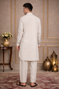 FM - Beige Cotton Linen Pathani kurta with Salwar Fabmade