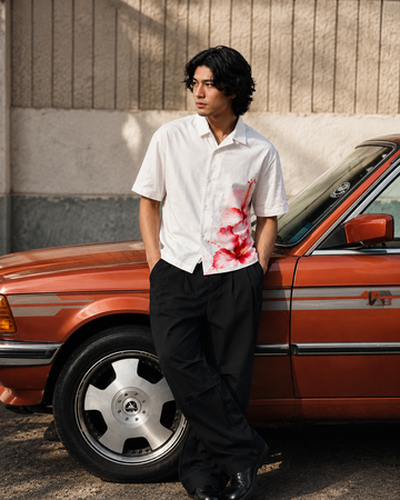Fabmade Hibiscus Bloom White Cuban Collar Shirt