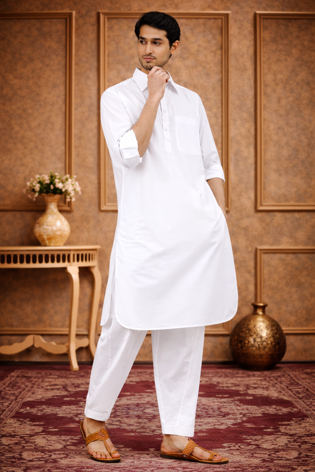 FM - White Pathani  Suit For Men
