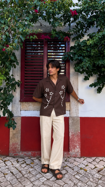 Fabmade Brown Bloom 2 Linen Shirt