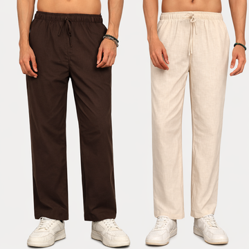 Men’s Linen Pajama Combo – Beige &  Brown (Pack of 2)