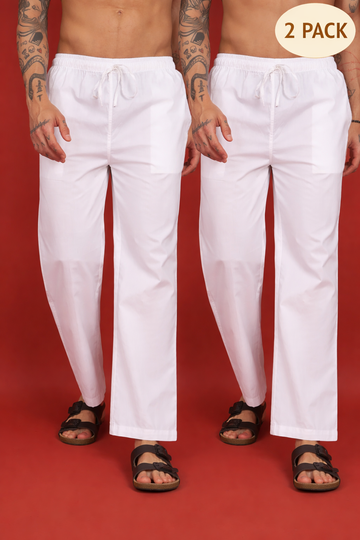 Pack of 2 White Pajama Combo For Men