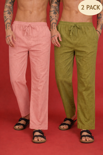 Peach & Olive Combo Linen Pajama