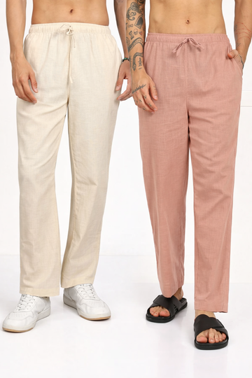 Peach & Beige Combo Linen Pajama