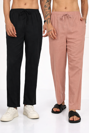Peach & Black Combo Linen Pajama