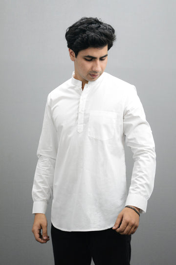 Men White Pure Cotton Short Kurta