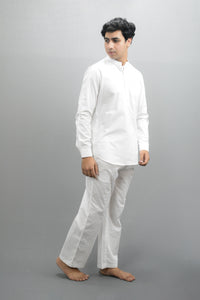 Men Cotton Solid Co-ord Set White
