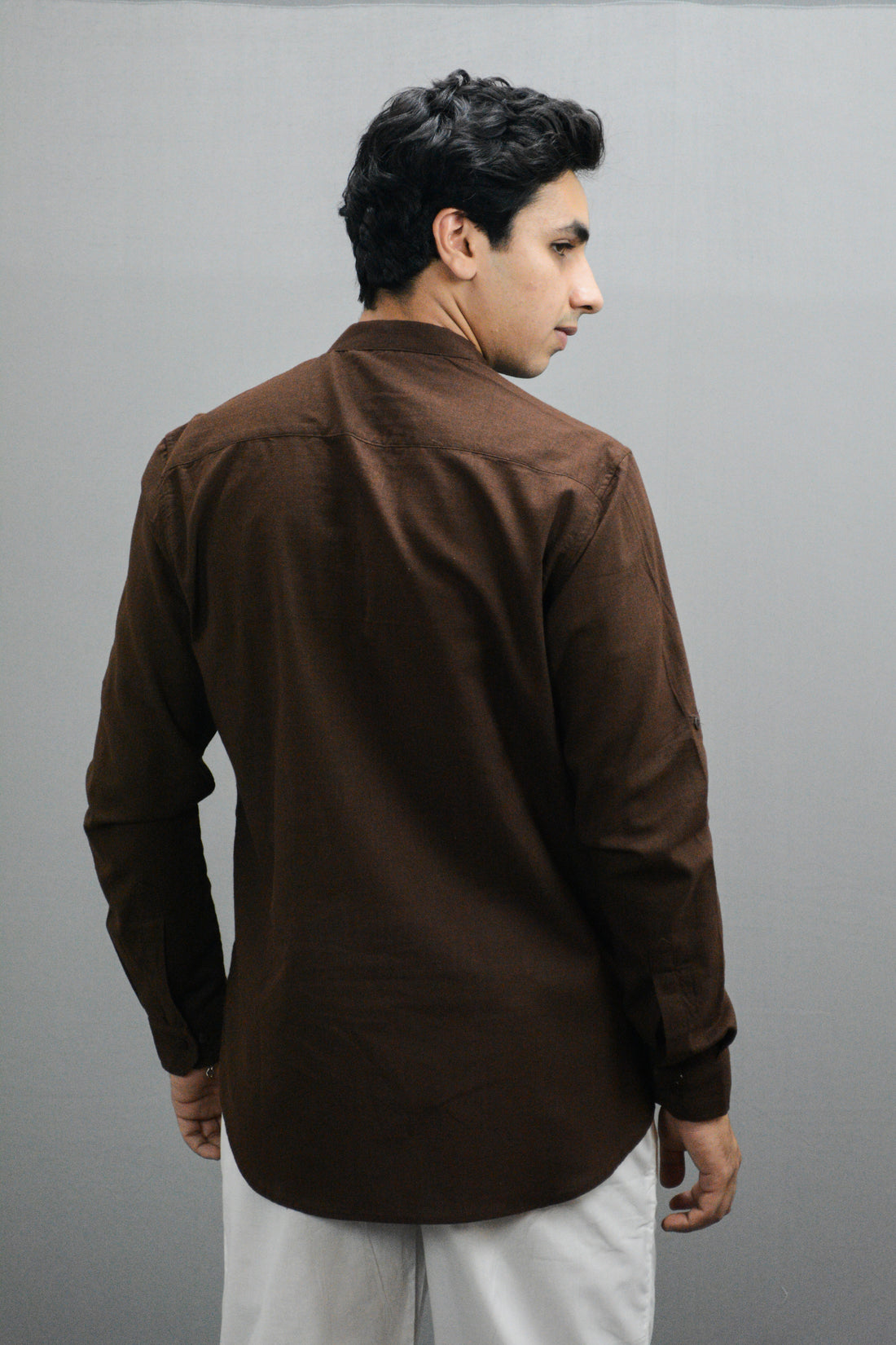 Fabmade - Men's Brown Cotton-Linen Short Kurta