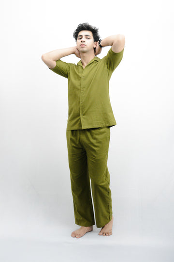 Men’s Olive Green Linen V Co-ord Set