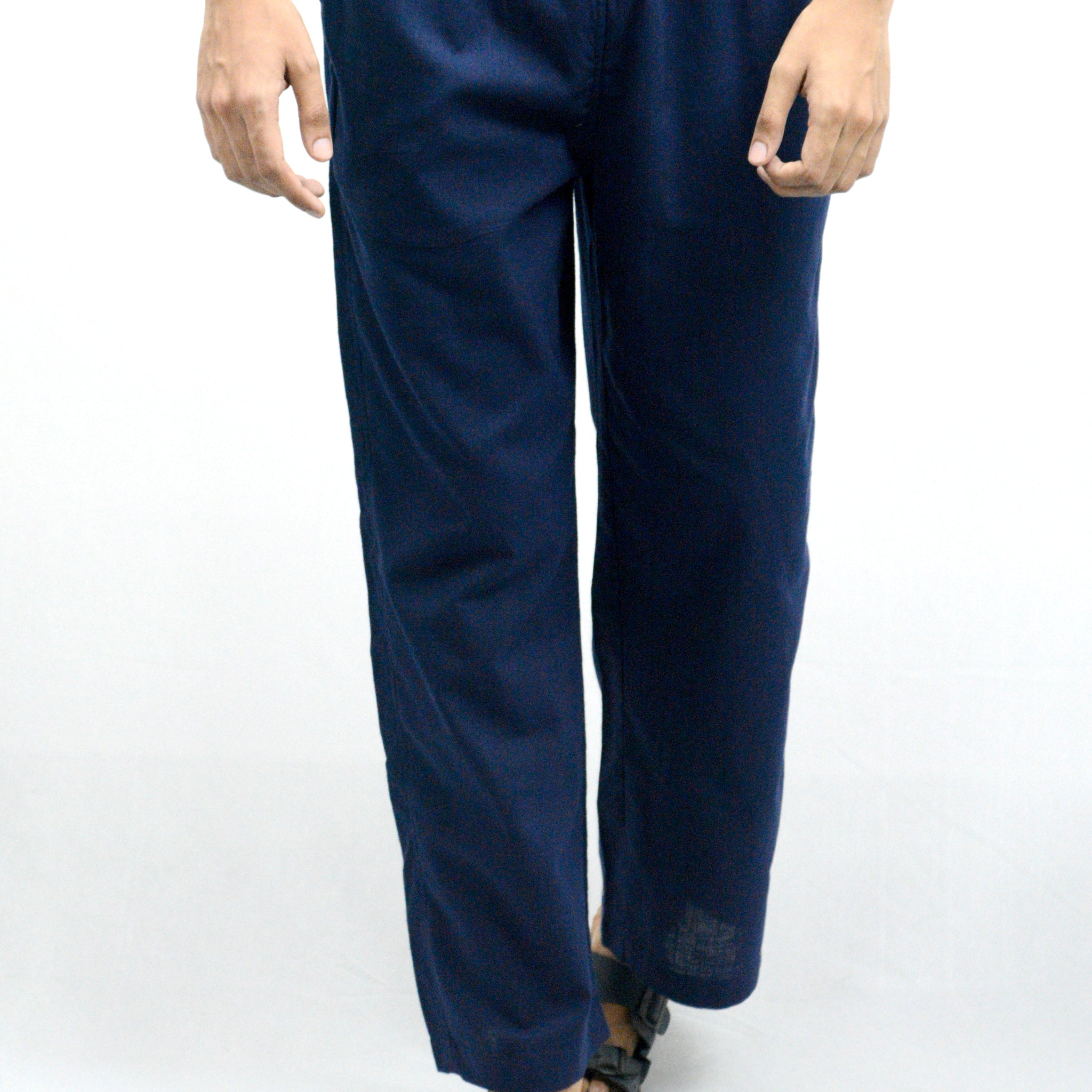 Men's Cotton Linen Navy Blue Losse - Fit Pyjama