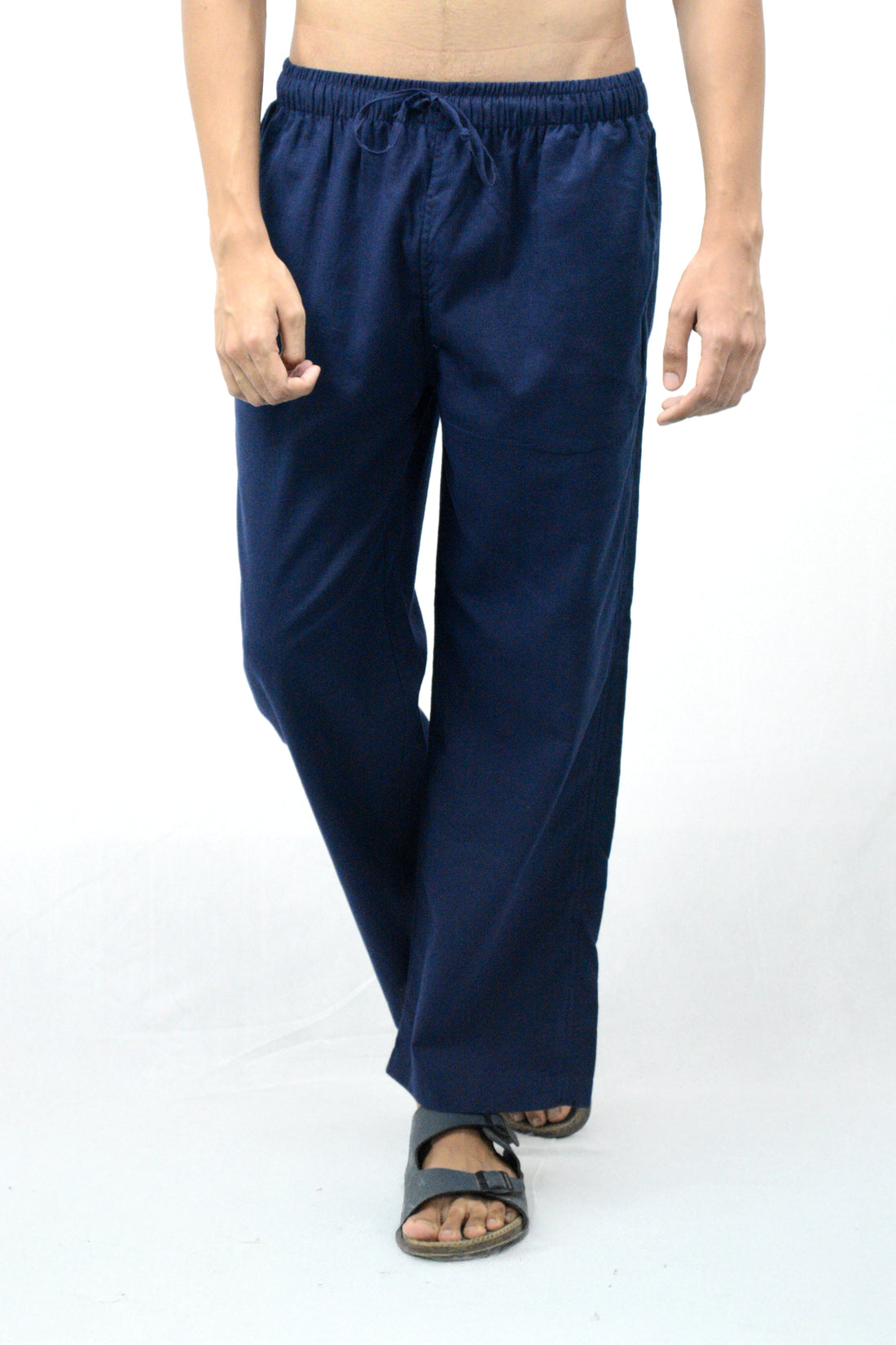 Men's Cotton Linen Navy Blue Losse - Fit Pyjama Fabmade