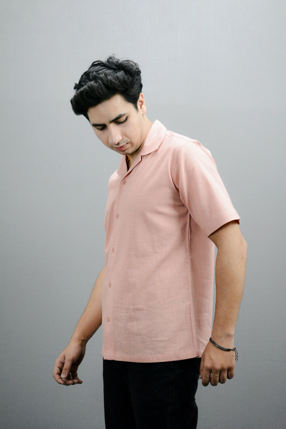 men’s peach cotton linen shirt