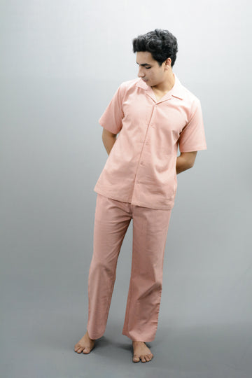 Men’s Cotton-Linen V - Co-ord Set – Peach