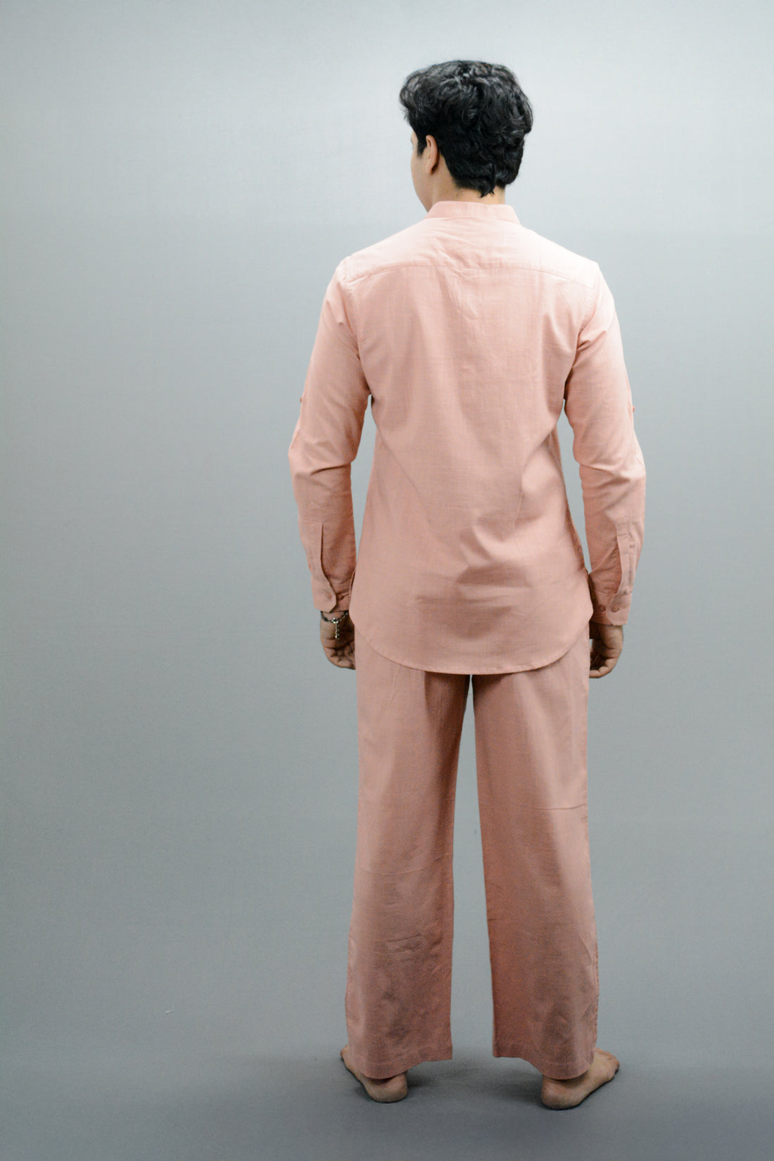 Men’s Cotton-Linen Co-ord Set – Peach
