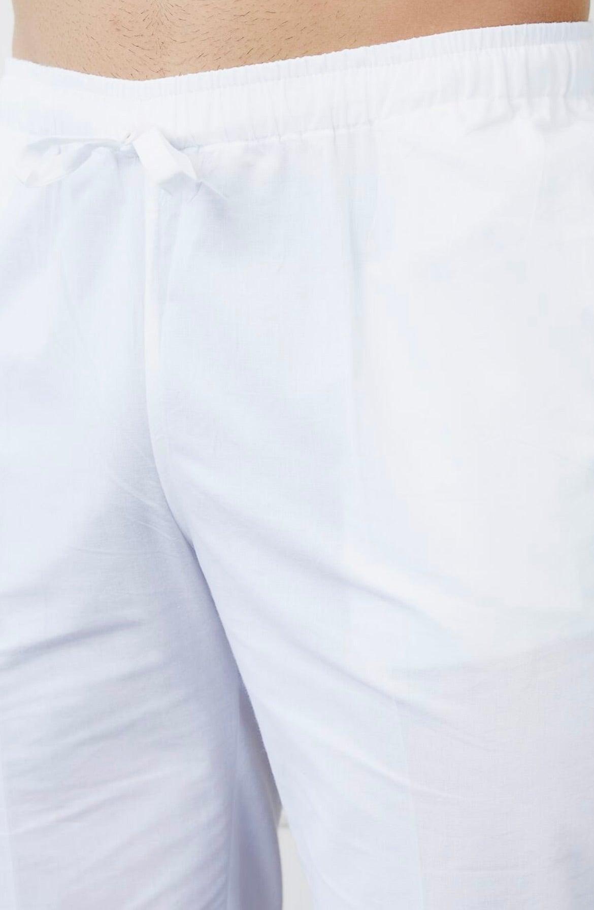 Men's White Cotton Pyjama Combo - Fabmade