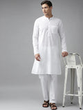 FM-Men White Cotton Linen kurta Pyjama - Fabmade