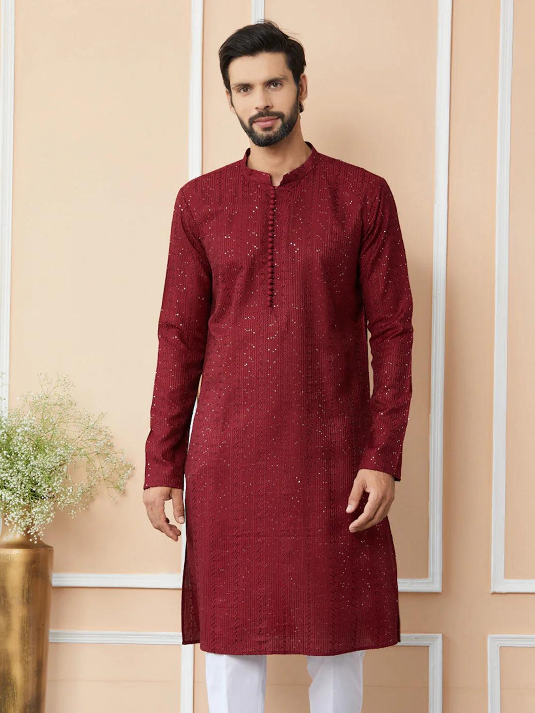 Dark Maroon Chanderi Silk Kurta - Fabmade