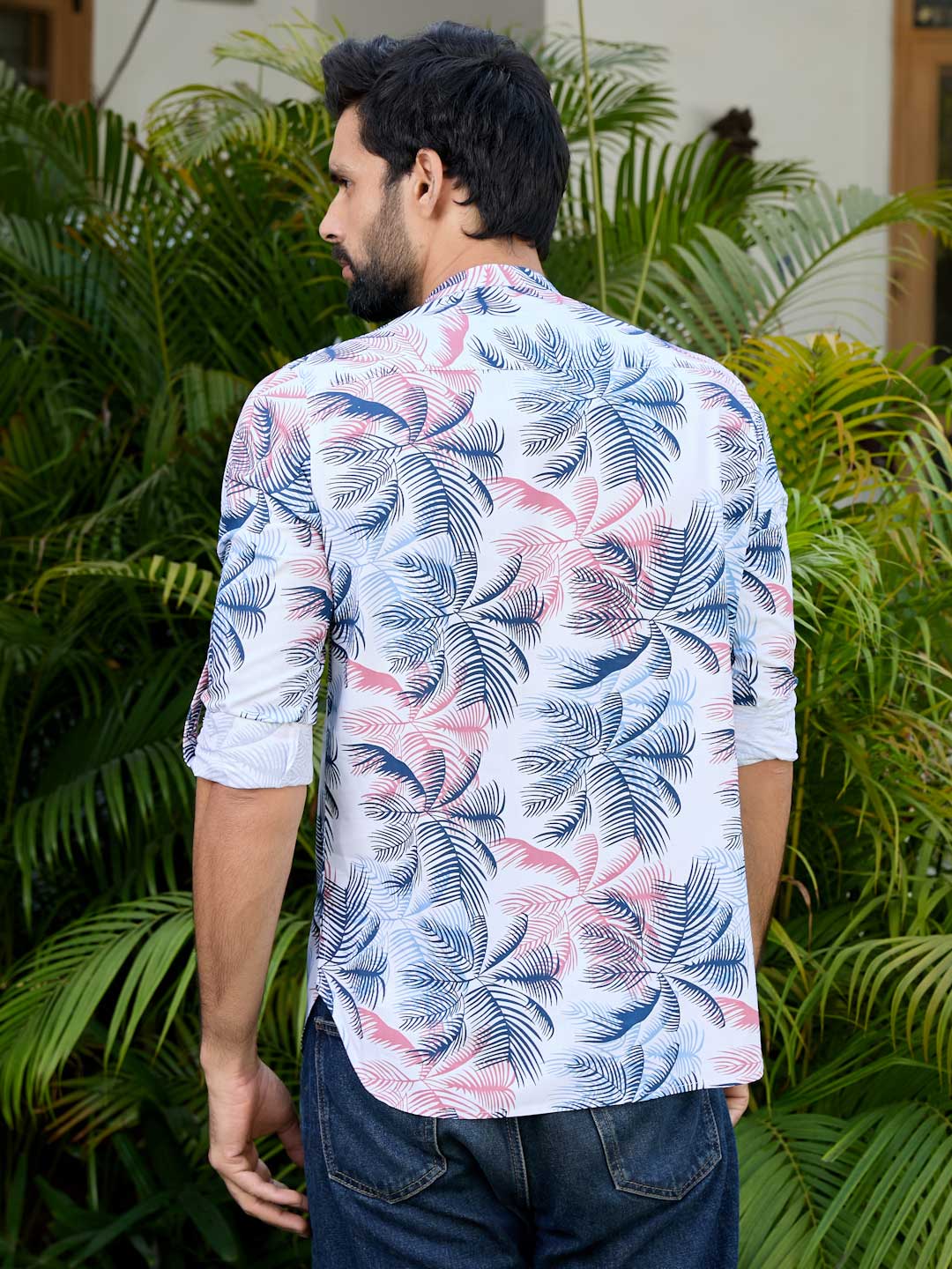 Navy Tropical Printed Rayon Short Kurta