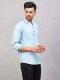 Men Blue Solid Short Kurta - Fabmade