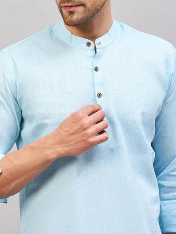 Men Blue Solid Short Kurta - Fabmade