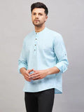 Men Blue Solid Short Kurta - Fabmade