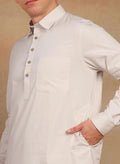 FM - Beige Cotton Linen Pathani kurta with Salwar Fabmade
