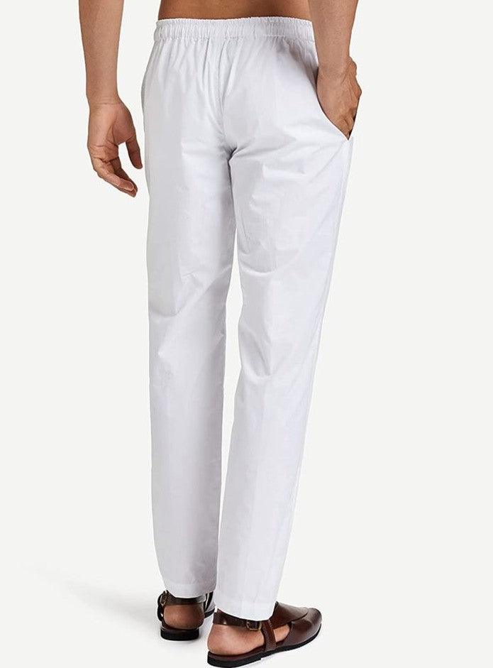Men's White Cotton Linen Pyjama - Fabmade