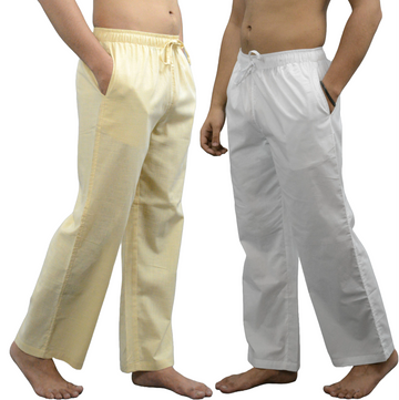 White & Beige Combo Linen Pajama