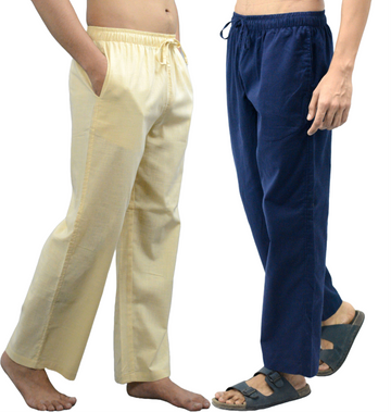 Navy blue  & Beige Combo Men Linen Pajama