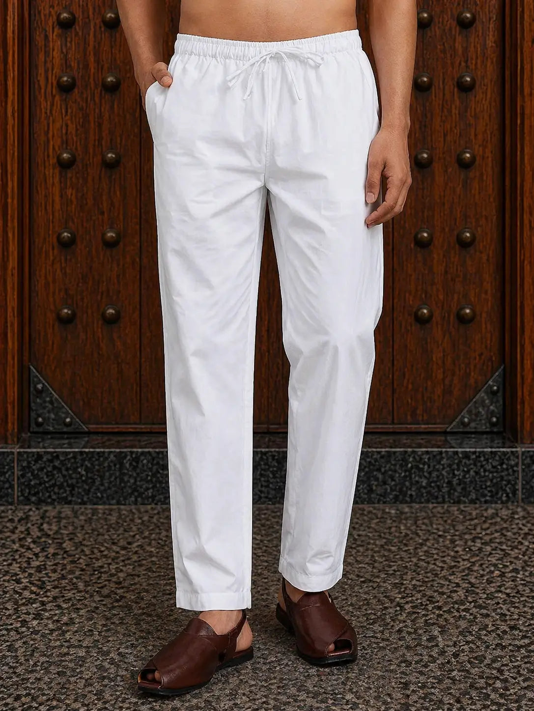 Men's White Cotton Linen Pyjama fabmade